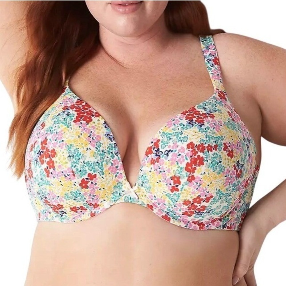 Cacique Boost Plunge Bra Womens 46C Multi-Color Floral Print Underwire Padded